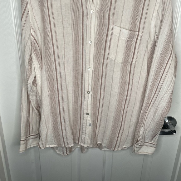 Rails Charli Reims Stripe Linen Blend Button Up Top Coastal in Brown/Cream XL - Picture 6 of 16
